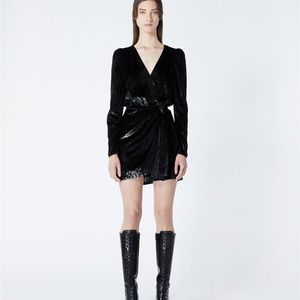 The Kooples Black Velvet Wrap Dress NWT